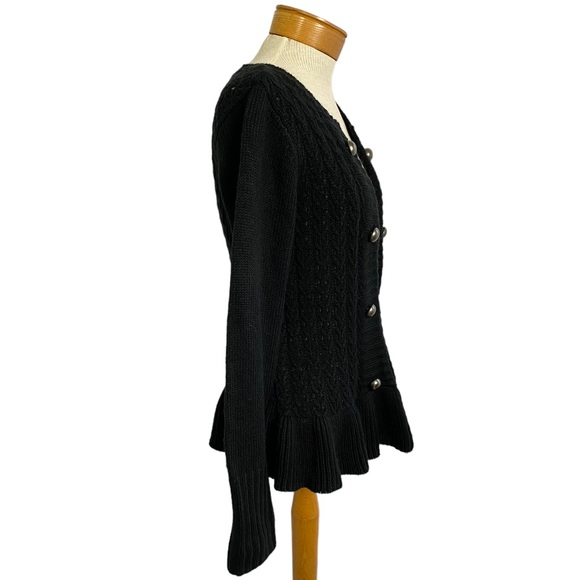 a.n.a Black Cable,Knit Cardigan, Sweater Flared Waist Button Accent Med - Picture 2 of 7